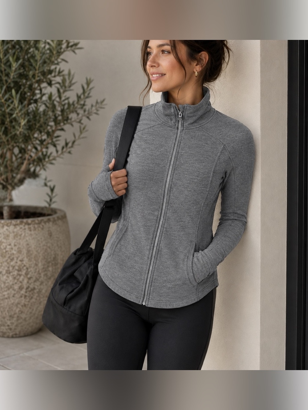 🌺 Varley Gray Full-Zip Funnel Neck Jacket with Thumbholes XL